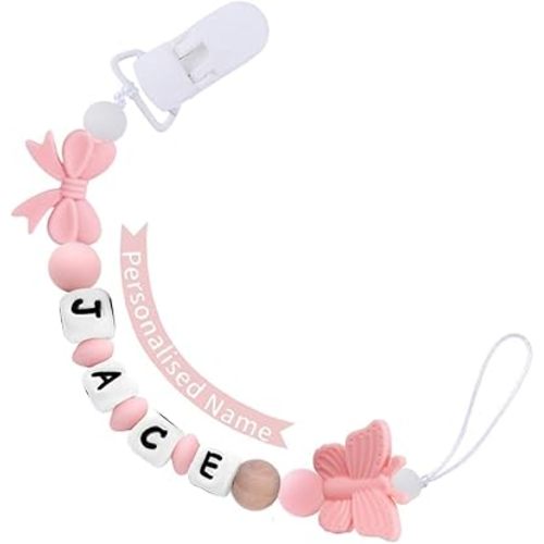 Personalized Pacifier Clip with Name Custom Pacifier Holder with Name Newborn Baby Gift Sets (Butterfly)