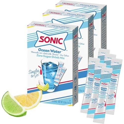 Sonic Singles to Go Powdered Drink Mix, Ocean Water, 6 Sticks per Box, 3 Boxes included (18 Sticks Total)