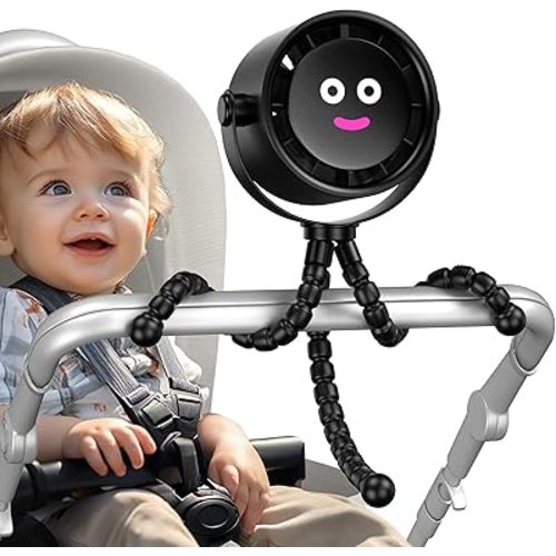 Koonie Portable Stroller Fan,Rechargeable Battery Operated, 5 Speeds with High-Speed Cooling, 17H Runtime, Digital Display, 360° Rotation, Ultra-Quiet, Flexible Tripod for Car Seats, Tents, Cribs