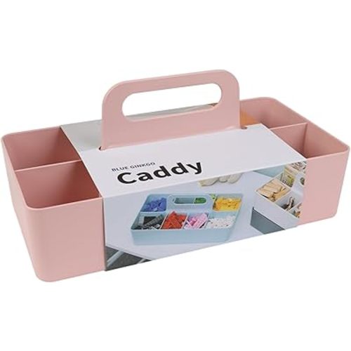 BLUE GINKGO Stackable Organizer Caddy – Korean-Made Portable Tote for Bathroom, Office, Crafts, or School Supplies (Long Rectangle, Pink)