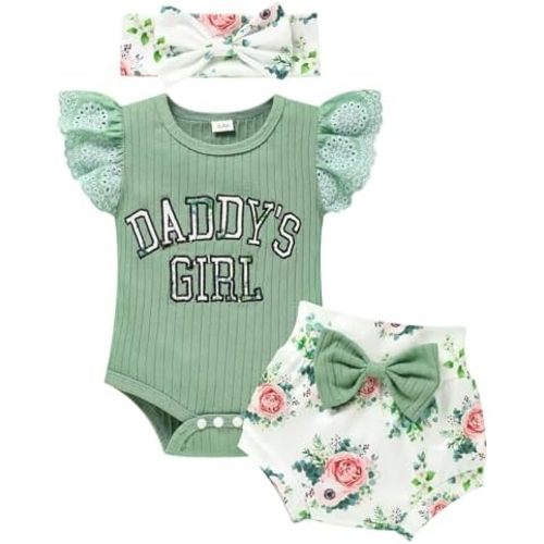 Baby Girl Clothes Infant Summer Outfits Set Ruffle Short Sleeve Top+Flower Print Shorts+Bow Hairband 3 Pcs Set