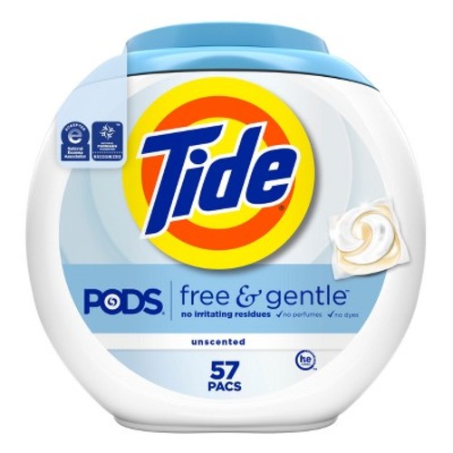 Tide Pods HE Compatible Laundry Detergent Pacs - Free & Gentle - 45oz/57ct