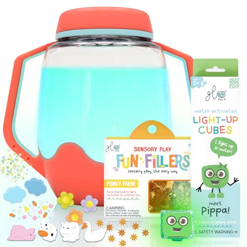 Glo Pals Sensory Play Pack Bundle with Sensory Play Jar, Light-Up Cubes, & Fun Fillers (Barnyard Blast)