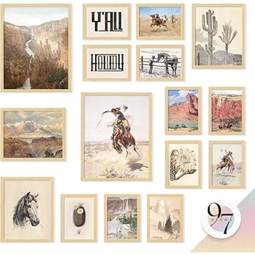 97 Decor LARGE 11x14 Boho Western Home Decor - Western Wall Decor For Bedroom, Vintage Cowboy Pictures Southwestern Wall Art, Farmhouse Desert Southwest Prints Rustic Ranch Decor For Bathroom (Unframed)