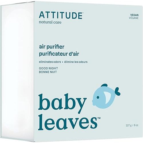ATTITUDE Baby Air Purifier, Made in Canada, Activated Carbon Freshener, Odor Remover, Plant and Mineral-Based, Vegan, Good Night, 227 grams