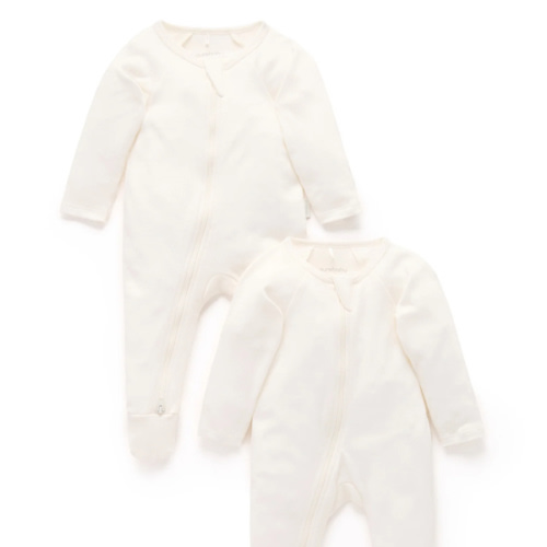 Cream Vanilla 2 Pack Zip Growsuit -Newborn