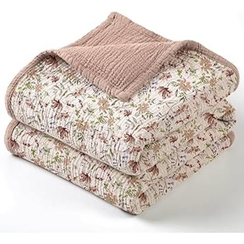 lulumoon Muslin Blanket Baby for Girls: Cotton Crib Blanket with Wildflowers - Soft Lightweight for Daycare 47"x47"（Sand Floral）