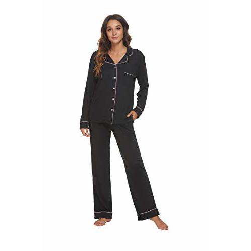 HEARTNICE Womens Pajama Set, Soft Long Sleeve Pajamas & Long Pants with Pockets, Warm Button-up Sleepwear Lounge Pjs