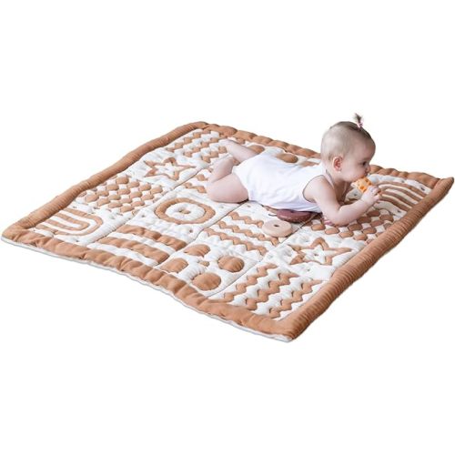 3D Soft Organic Cotton Crawling Blanket – GOTS Certified, 40x40 in Montessori Design for Motor Skill Development, Reversible, No Loose Threads – Washable & Sustainable