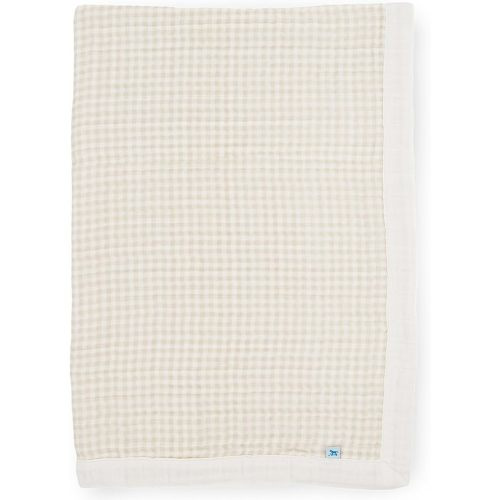 Little Unicorn Newborn Receiving Quilt | Ultra- Soft, Multi-Layered Muslin Fabric | Gift for Newborns & on-The-go (Tan Gingham)