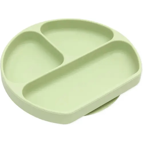 Bumkins Toddler and Baby Suction Plate, Divided Grip Dish for Babies and Kids, Baby Led Weaning, Feeding Supplies, Sticks to Tables and Highchairs, Platinum Silicone, for Chidren 6 Months, Sage
