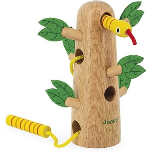 Janod - Tropik Lace-Up Tropical Tree - Wooden Early-Learning Toy - Educational Toy: Fine Motor and Concentration Skills - Water-Based Paint - 18 Months + J08265