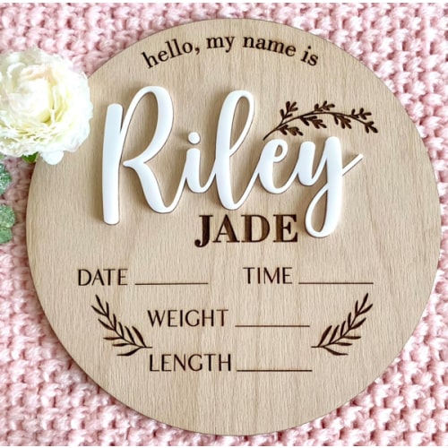 Baby Announcement Sign with Custom Name, Personalized Newborn Gift, 3D Birth Stats Wood Plaque, Newborn Name Sign for Hospital, Photo Prop, Baby Shower Gift, or Gender Reveal Keepsake (Design 1)