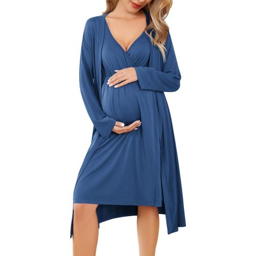 Ekouaer Maternity Nursing Gown and Robe Set Labor Delivery Nursing Nightgowns for Breastfeeding Pregnancy Clothes