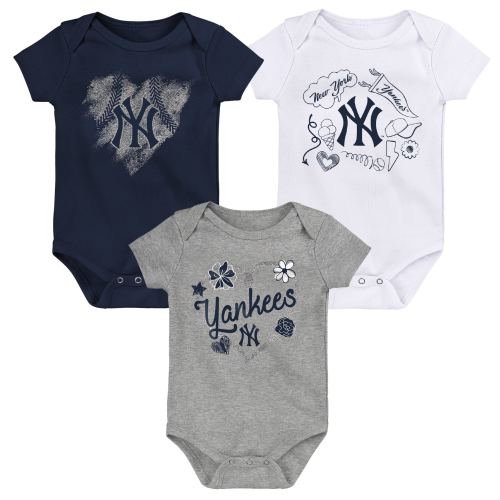 Girls Newborn & Infant New York Yankees Navy/White/Heathered Gray 3-Pack Batter Up Bodysuit Set