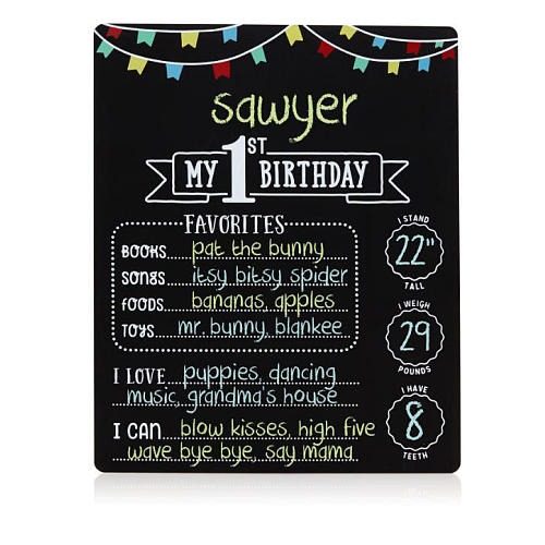Little Blossoms by Pearhead "My 1st Birthday" Photo Sharing Chalkboard with Multi-Colored Chalk