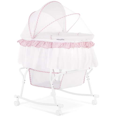 Dream On Me Lacy Portable 2-in-1 Bassinet & Cradle in Pink and White, Lightweight Baby Bassinet
