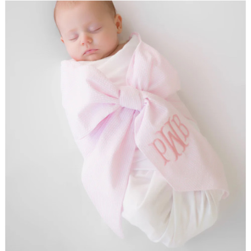 TBBC Bow Swaddle ® - Pink Savannah Seersucker