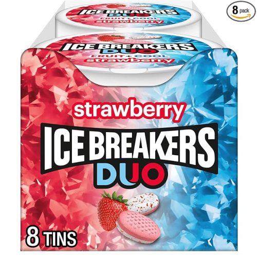 ICE BREAKERS Duo Fruit Plus Cool Strawberry Flavored Sugar Free Mints Pucks, 1.3 oz (8 Count)