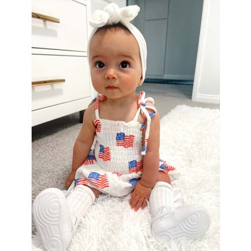 Muslin Smocked Bubble w/ Skirt, American Flag