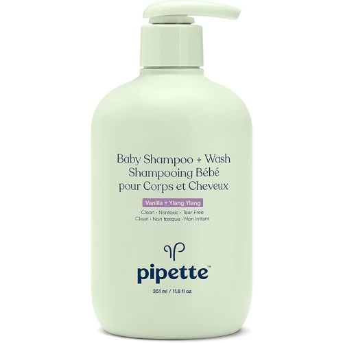 Pipette Baby Shampoo and Body Wash - Vanilla + Ylang Ylang, Tear-Free Bath Time, Hypoallergenic, Moisturizing Plant-Derived Squalane, Non-Toxic, Sulfate Free, 11.8 fl oz