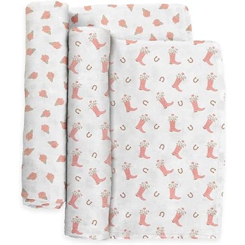 JuJuBe x Studio Oh! Baby Essentials Swaddle Blanket Set - Soft, Comfortable, Neutral Newborn Baby Swaddle Blankets for Baby Shower & Baby Registry - Nursery Essentials - Bloomin Boot
