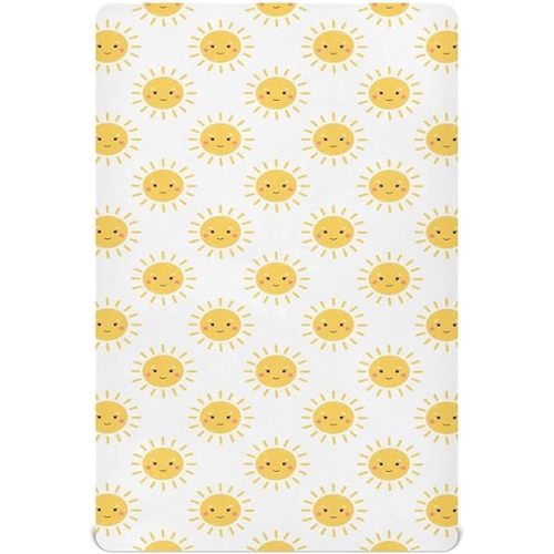 Smiley Suns Crib Sheets for Boys Girl Sunny Boho Bohemian Celestial Sky Mattress Cover Cute Yellow Sun Unisex Toddler Baby Bed Sheets Fitted Standard Crib Sheets 28x52 Inch