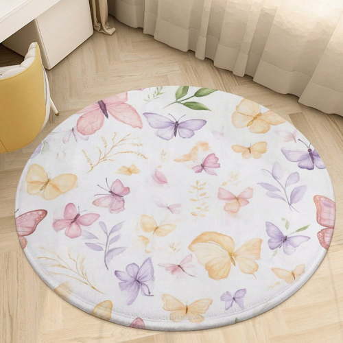 Butterfly Floral Pattern Round Area Rugs for Bedroom Living Room, 3FT Soft Comfy Indoor Circle Carpets, Carpet Home Decor Floor Mat