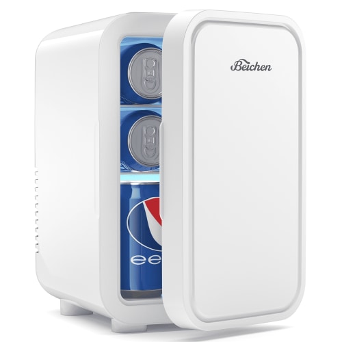 Beichen 6L Mini Fridge, 8-Can Portable Cooler & Warmer with Quiet Operation, AC/DC Thermoelectric Small Refrigerator for Bedroom, Office, Dorm, Car, Skincare, Food & Drinks, White