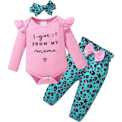 DISAUR Baby Girls Clothes Newborn Infant Baby Girls Outfit Long Sleeve Ruffle Romper Floral Pants Headband Sets 0-18 Months