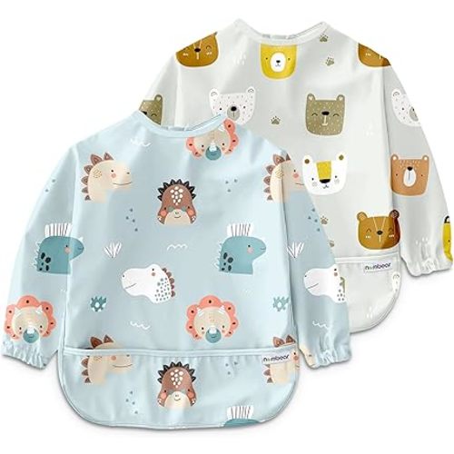 Waterproof Smock Baby Bibs for Eating (Boy or Girl 6-24 Months) - Toddler Long Sleeve Bib for Baby Led Weaning
