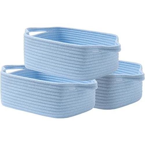 KALLAX Small Woven Basket, 12 x 8 x 4.5 Inches, Small Storage Baskets for Organizing, Gift Baskets Empty, Cute Rope Shelf Closet Storage Bins for Shelves, Dog Toy Basket, Light Blue