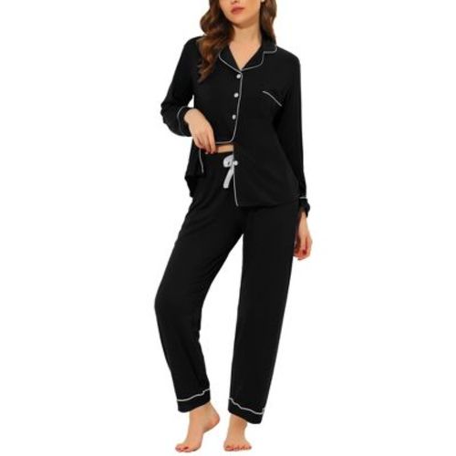 Cheibear Women's Long Sleeves Pants Button Down Lounge Pajamas Set