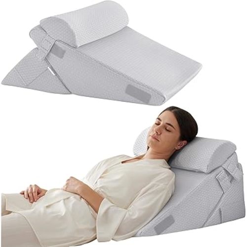 3Pcs Orthopedic Bed Wedge Pillow Set, Foam Wedge Pillow Post Surgery for Back, Leg and Knee Support, Adjustable 9&12 Inch Folding Triangle Pillow for Sleeping, Acid Reflux, Snoring, Light Grey