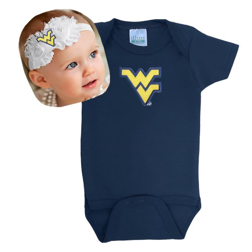 West Virginia Mountaineers Baby Bodysuit and Shabby Flower Headband Set