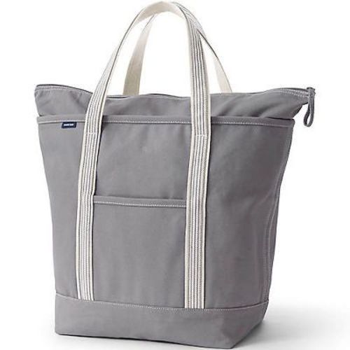 Lands' End Medium Natural 5 Pocket Zip Top Canvas Tote Bag - - Natural/Black