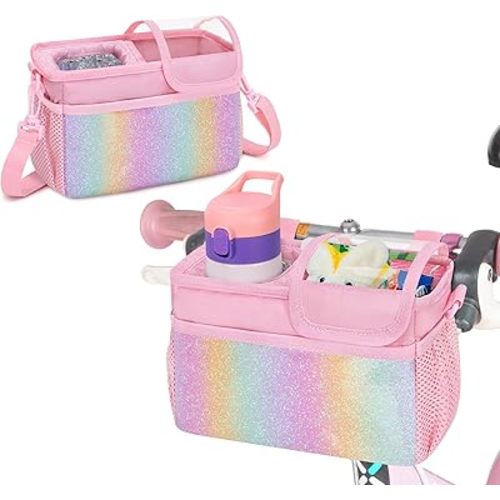 Kids Bike Basket Front, Scooter Bag, Cute Bicycle Accessories with Insulated Cup Holder for Boys Girls Children, Fit Most Handlebar, Tricycle, with Detachable Shoulder Strap