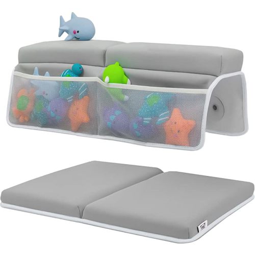 Baby Bath Kneeler and Elbow Rest Pad Set - Thickest Bathtub Kneeler Pad with Memory Foam and Bath Toys Organizer - Ideal Bath Kneeling Pad for Bathing Baby - Relieve your Knees and Elbows - Toodly