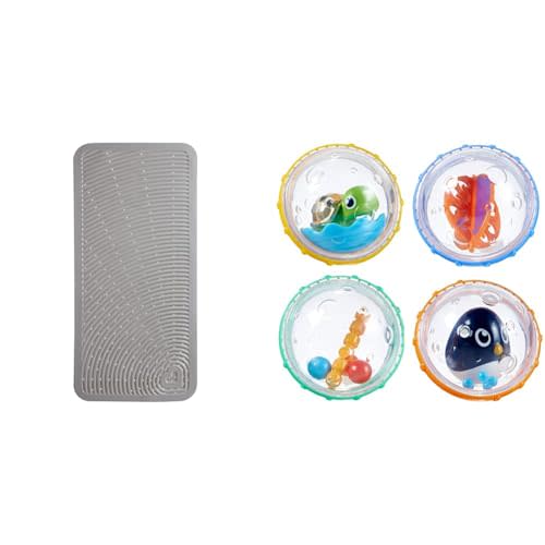 Munchkin® Soft Spot™ Cushioned Bath Mat for Kids, Grey & ® Float & Play Bubbles™ Baby and Toddler Bath Toy, 4 Count
