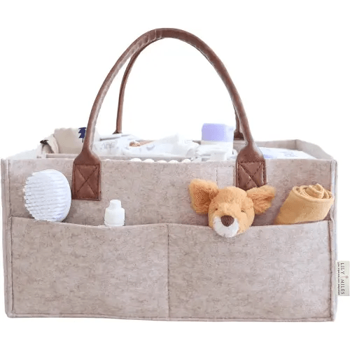Lily Miles Baby Diaper Caddy Organizer - Nursery Storage Basket for Newborn Essentials Must Haves - Neutral Baby Gifts for Baby Shower Registry Items - Car Organizer for Diapers, Wipes (Sand, Large)
