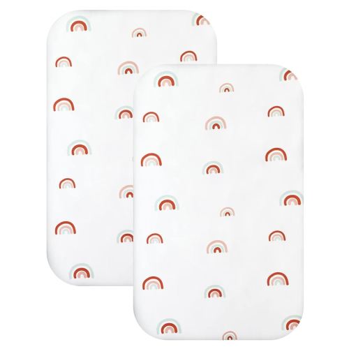 Bassinet Sheet Set 2 Pack Fitted Bassinet Sheets for Baby Boy Girl, Universal Bassinet Sheets Fit for Baby Delight, ANGELBLISS, Mika Micky, Milliard, MiClassic, Dream On Me, Baby Joy Bedside, Rainbow