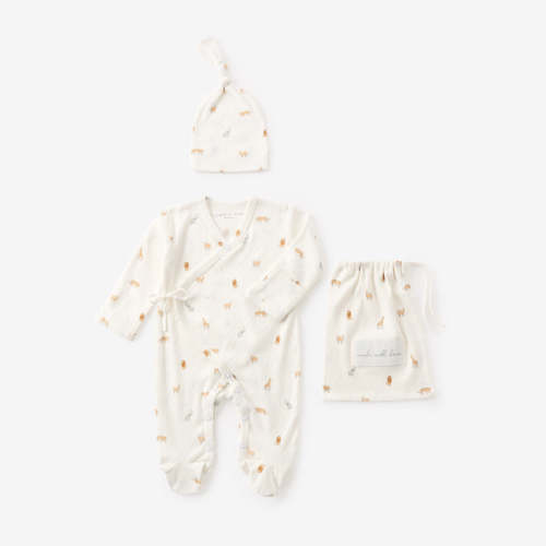 Neutral Safari Print Organic Cotton Pointelle Layette 2 Pc Gift Set MULTI / Preemie