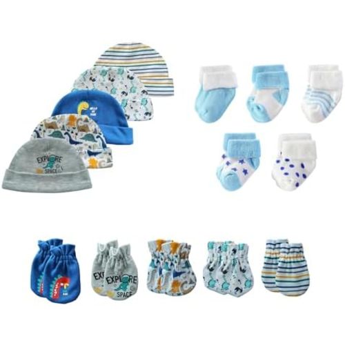 15 Pack Unisex New Born Boy Girls Hats Mittens Socks Sets Cotton Soft Infant Accessory 0-6 Months Baby Essentials