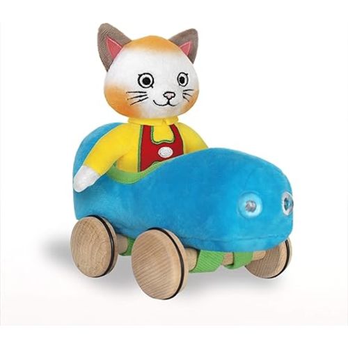 YOTTOY Richard Scarry Collection | Huckle Cat Soft Toy with Busytown Blue Car - 2 in 1 Toy