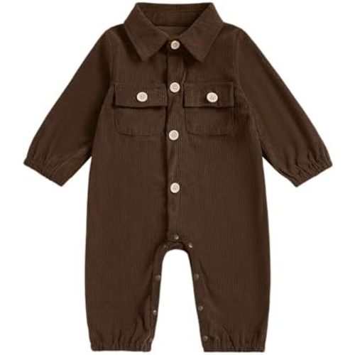 Karuedoo Newborn Baby Boy Girl Clothes Corduroy Long Sleeve Button Up Romper Jumpsuit Collared Bodysuit Fall Winter Outfit