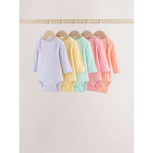 Multi 5 Pack Long Sleeve Baby Bodysuits
