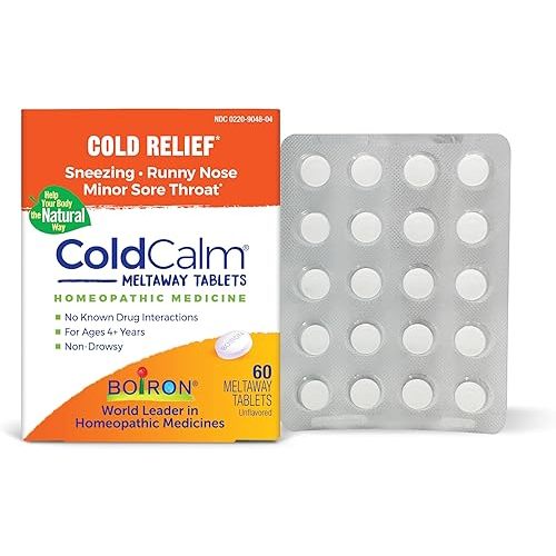 Boiron ColdCalm Tablets for Relief of Common Cold Symptoms Such as Sneezing, Runny Nose, Sore Throat, and Nasal Congestion - Non-Drowsy - 60 Count