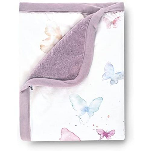 Oilo Baby Blanket, Luxury Soft Plush Backing & 100% Turkish Cotton Jersey Print, Double Layered, 30" x 40", Rolled Jersey Edge Trim, Machine Washable, Perfect for Infant or Toddlers, Butterfly