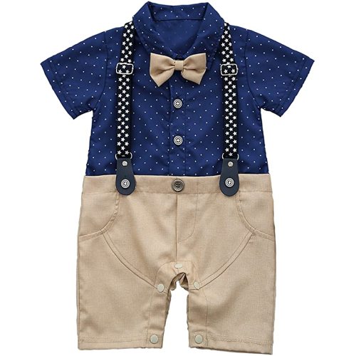 HMD Baby Boy Gentleman White Shirt Bowtie Tuxedo Onesie Jumpsuit Overall Romper（0-18M） … - Light Blue - 70(3-6 Month)