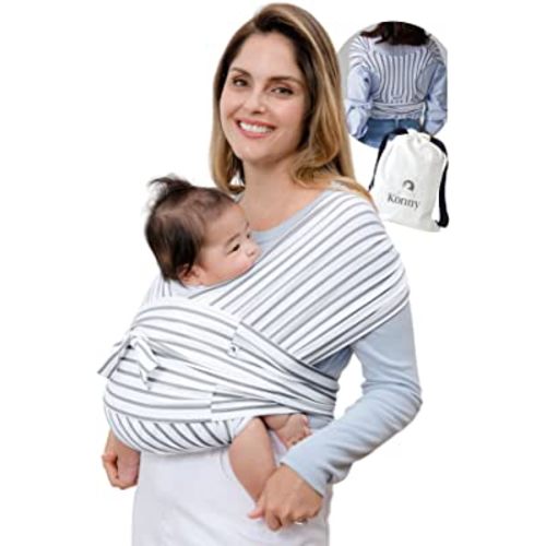 Konny Baby Carrier Elastech Luxury Carrier Wrap, Easy to Wear Baby Wrap Carrier, Perfect Essentials Cloths for Newborn Babies up to 44 lbs, (Stripe, M)